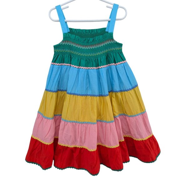 Mini Boden Colorblock Smocked Dress Girls Multicolor Sleeveless Pleated Sz 7-8Y - Picture 1 of 9
